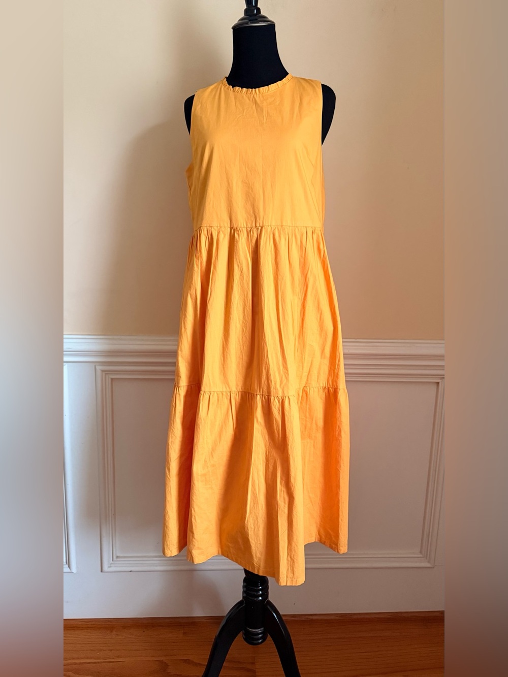 J. Crew Sleeveless Tiered Midi Dress in Bright Yellow Sz 6
